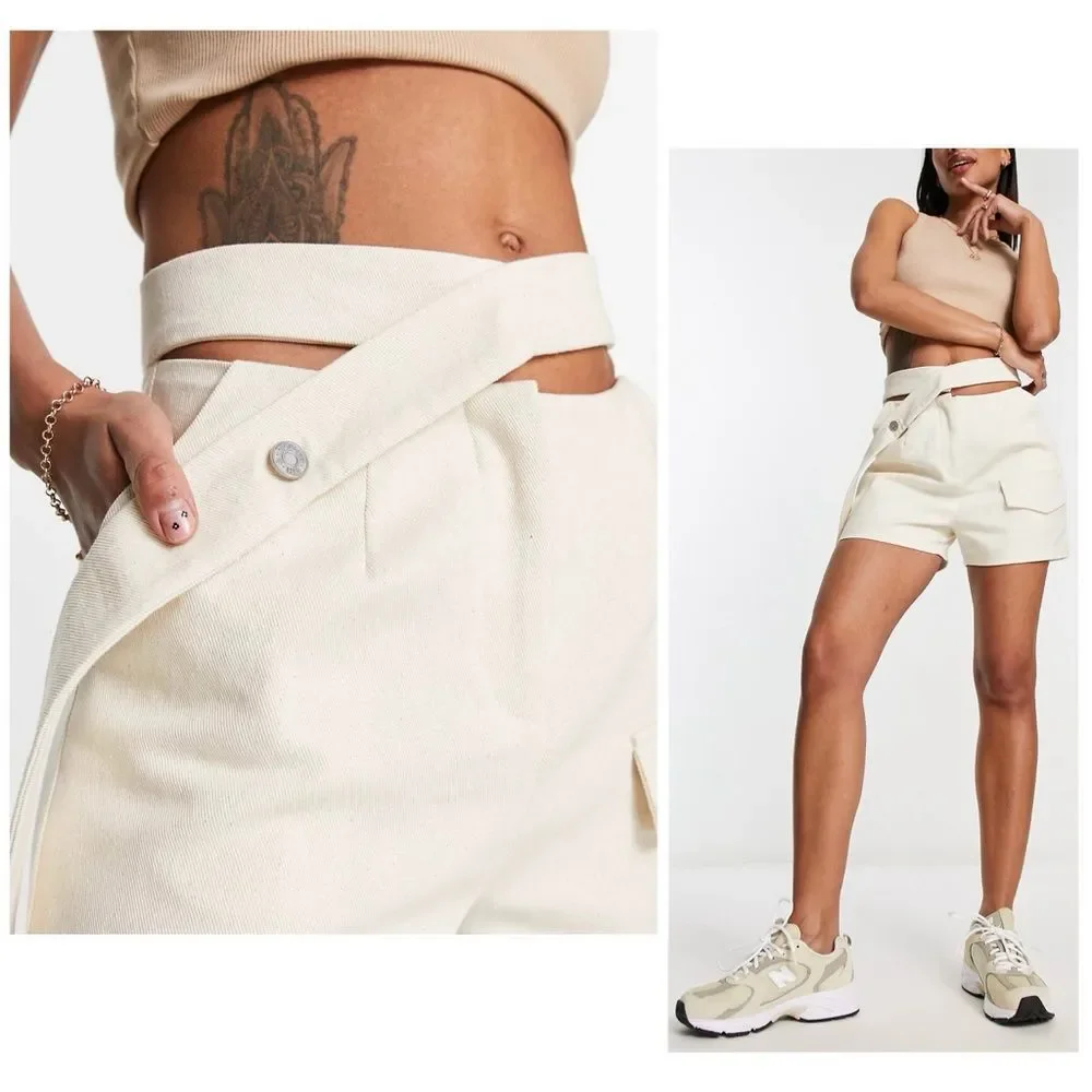 4th & Reckless NWT Melanie Deconstructed Belted Shorts in Oat Cream